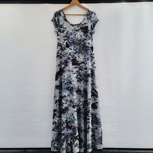 Peruvian Connection Pima Modal Blue Floral Maxi Dress Size Small T-Shirt Dress